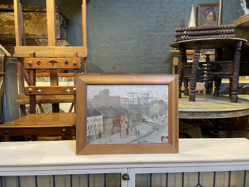 Early 20th Century Oil on Board of 'Urban Scene', Labelled View IV