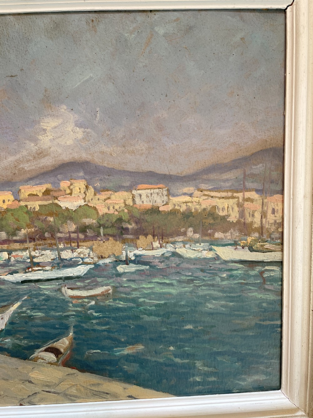 oil on board harbour scene , labelled View II