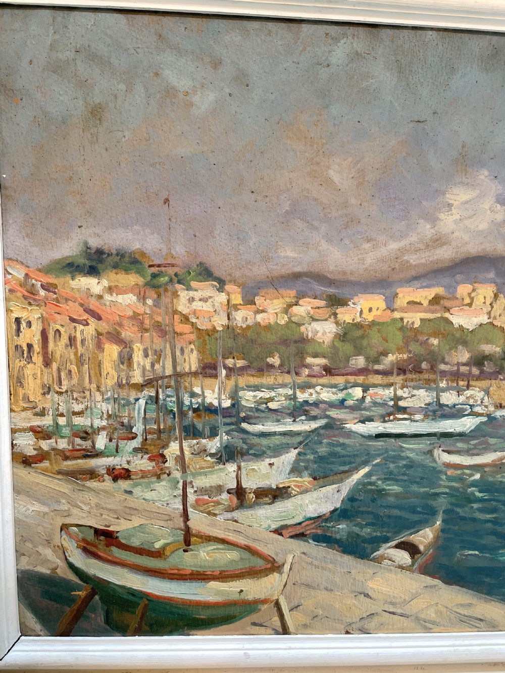 oil on board harbour scene , labelled View III