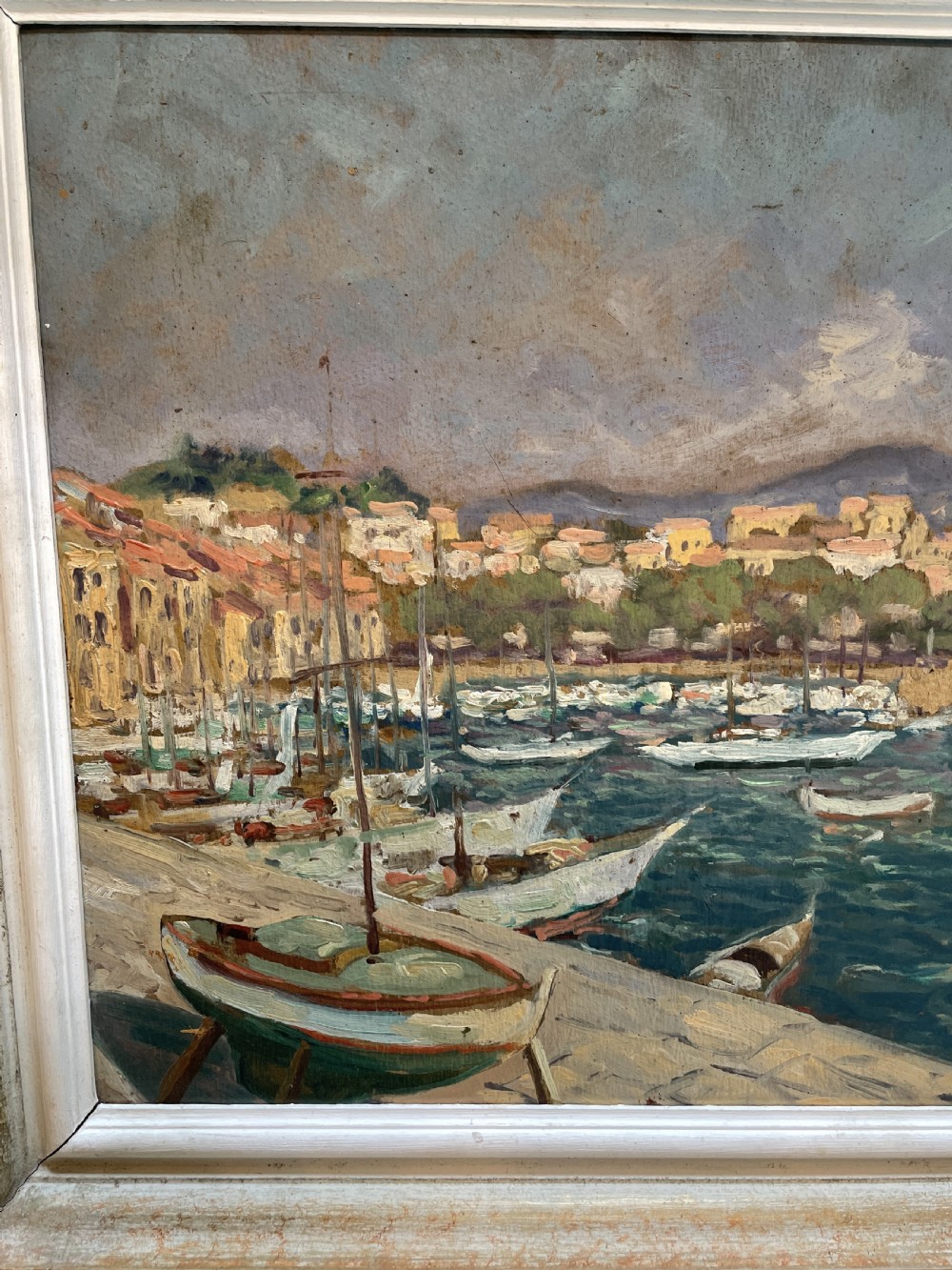 oil on board harbour scene , labelled View VII