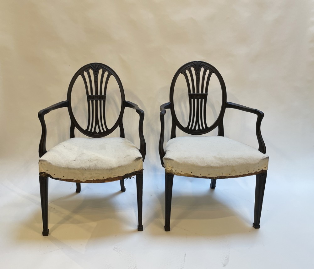 Pair Hepplewhite Design Elbow Chairs View XI