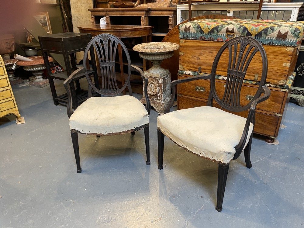 Pair Hepplewhite Design Elbow Chairs View XII