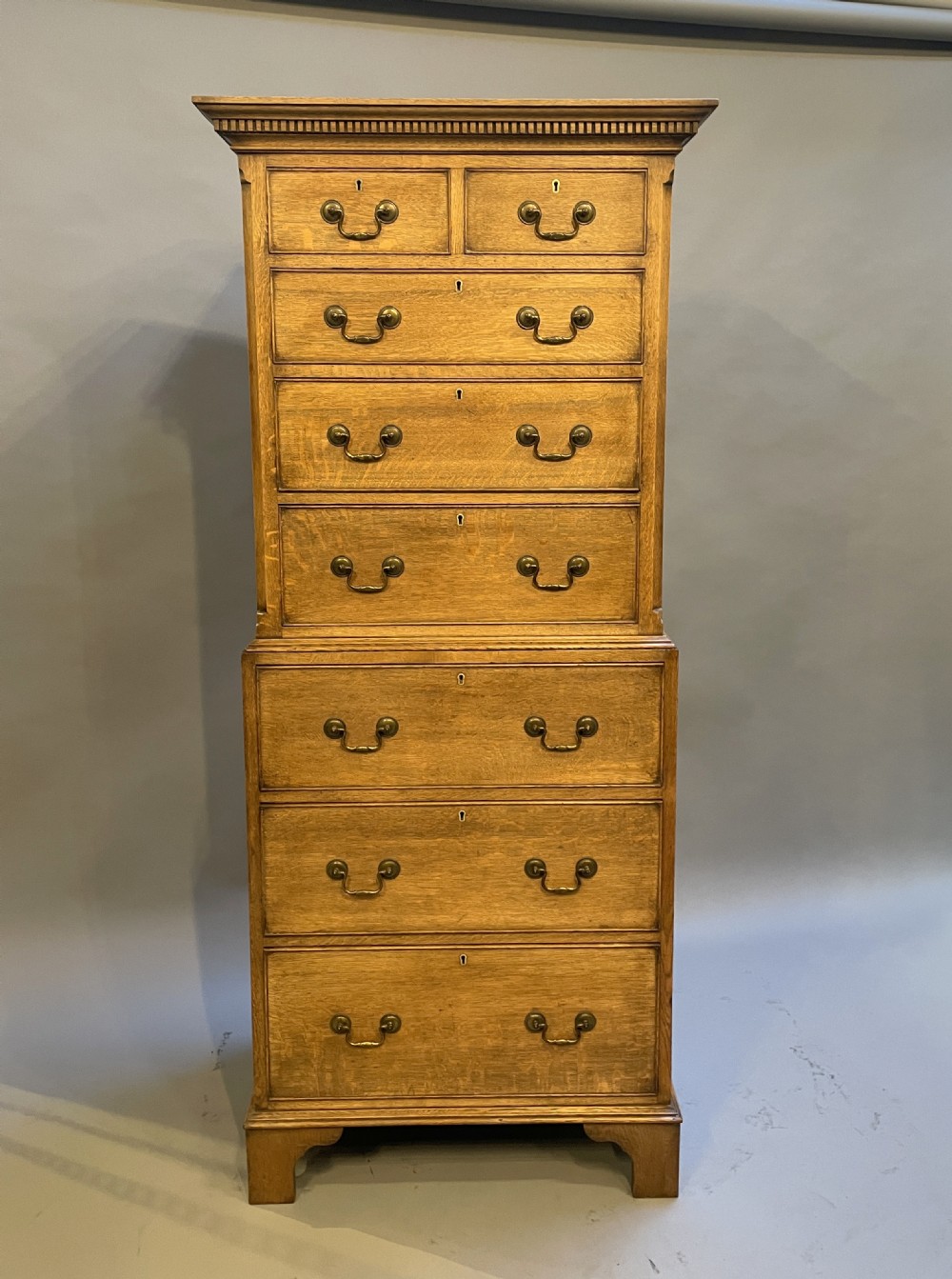 Narrow oak tallboy  chest of drawers  View II