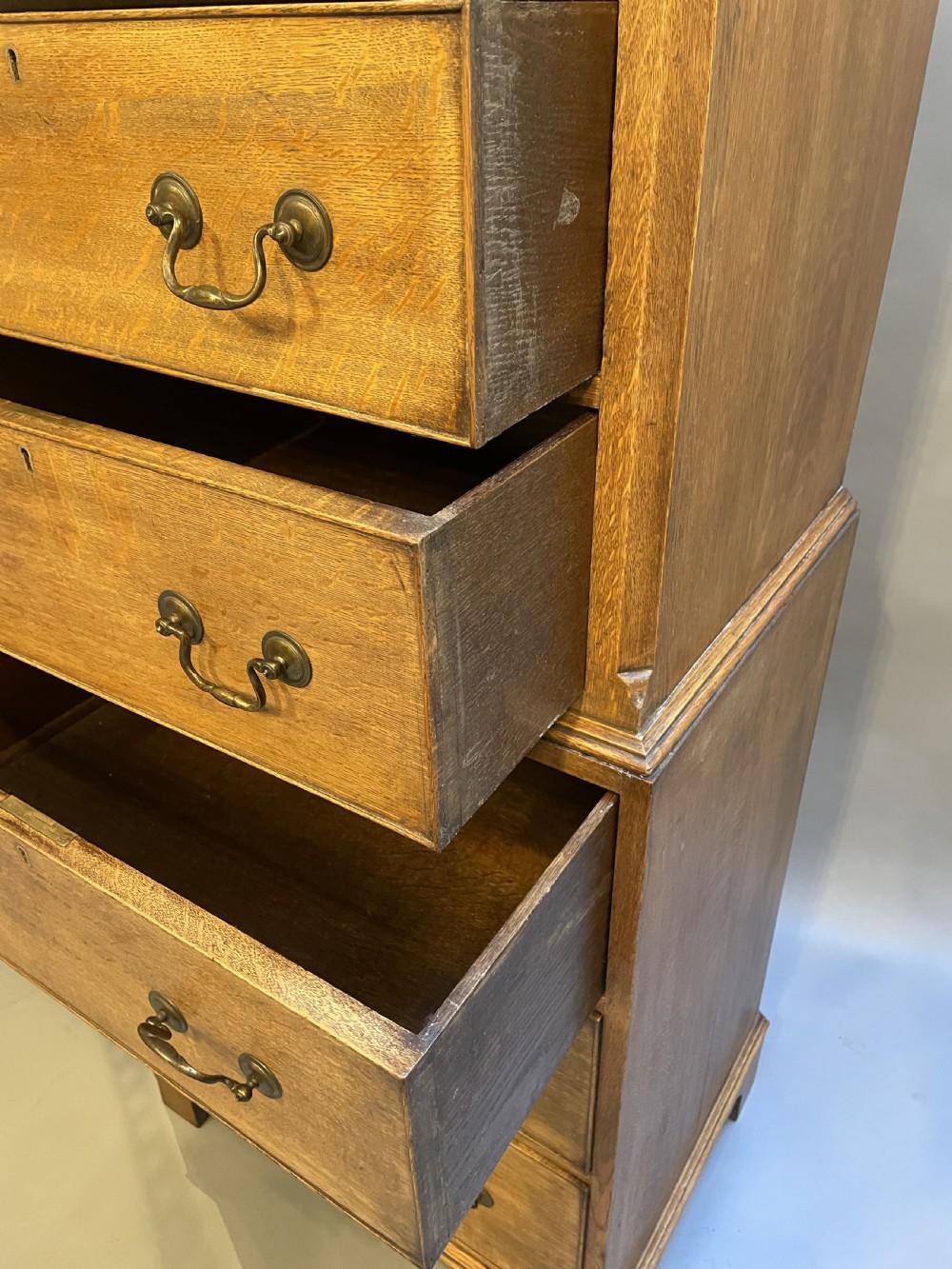 Narrow oak tallboy  chest of drawers  View V