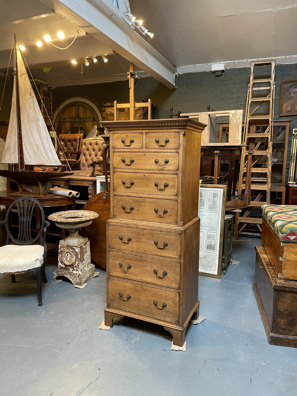 Narrow oak tallboy  chest of drawers  View VIII