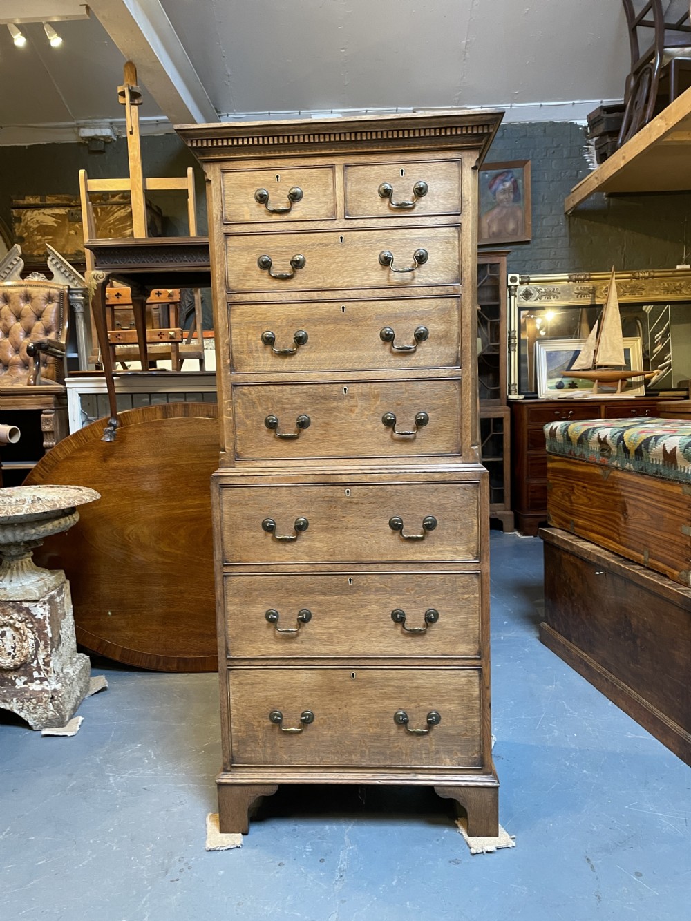 Narrow oak tallboy  chest of drawers  View IX