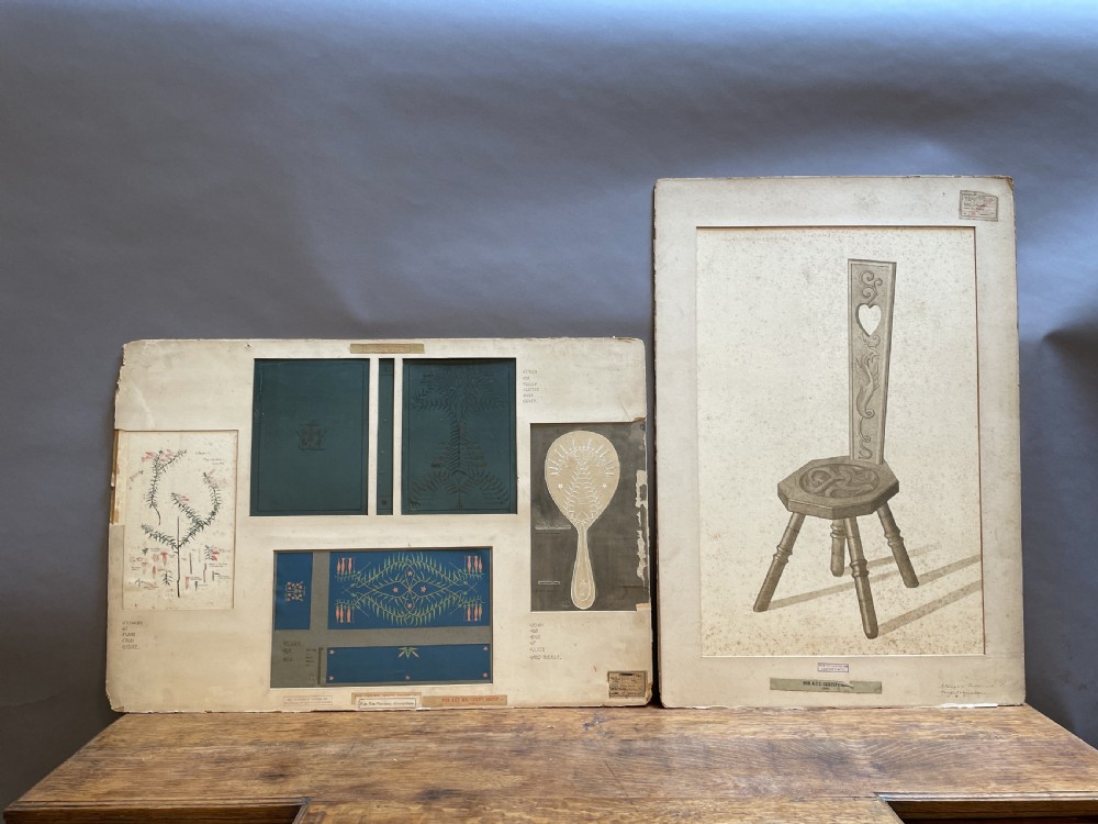 A collection of ten 19th-century academic paper sketches featuring anatomical bones, skulls, architectural columns, and geometric forms. View XXVII