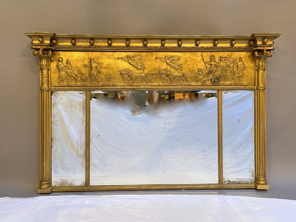 C19th large gilt overmantle mirror