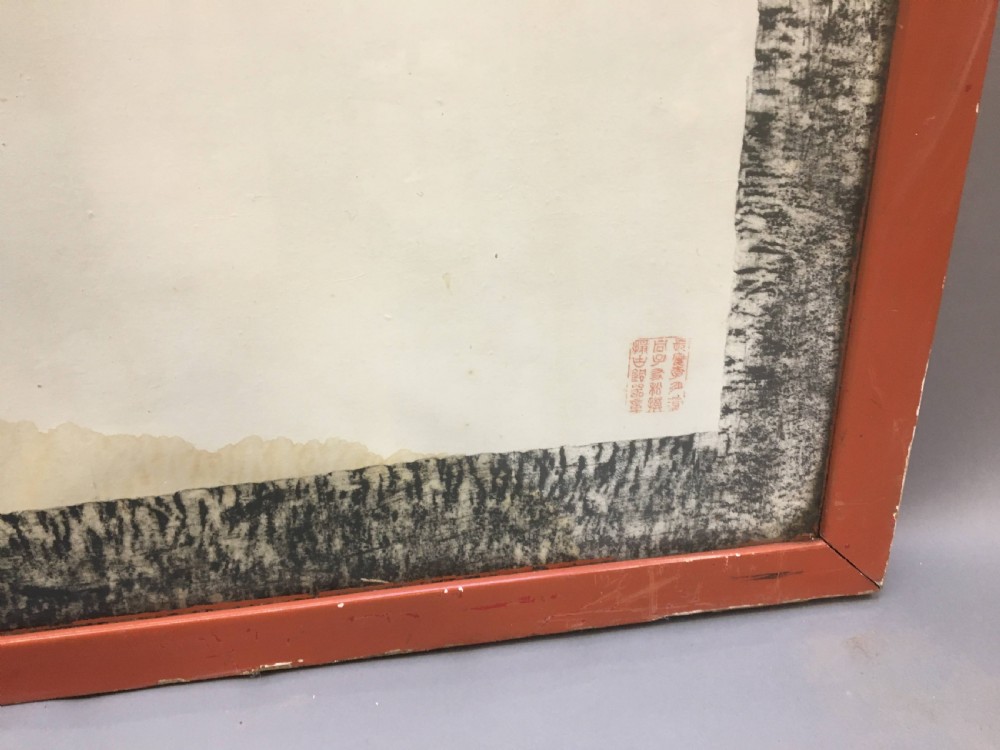 A large monochrome framed paper rubbing depicting a groom attending to a saddled Tang Dynasty horse. View VIII