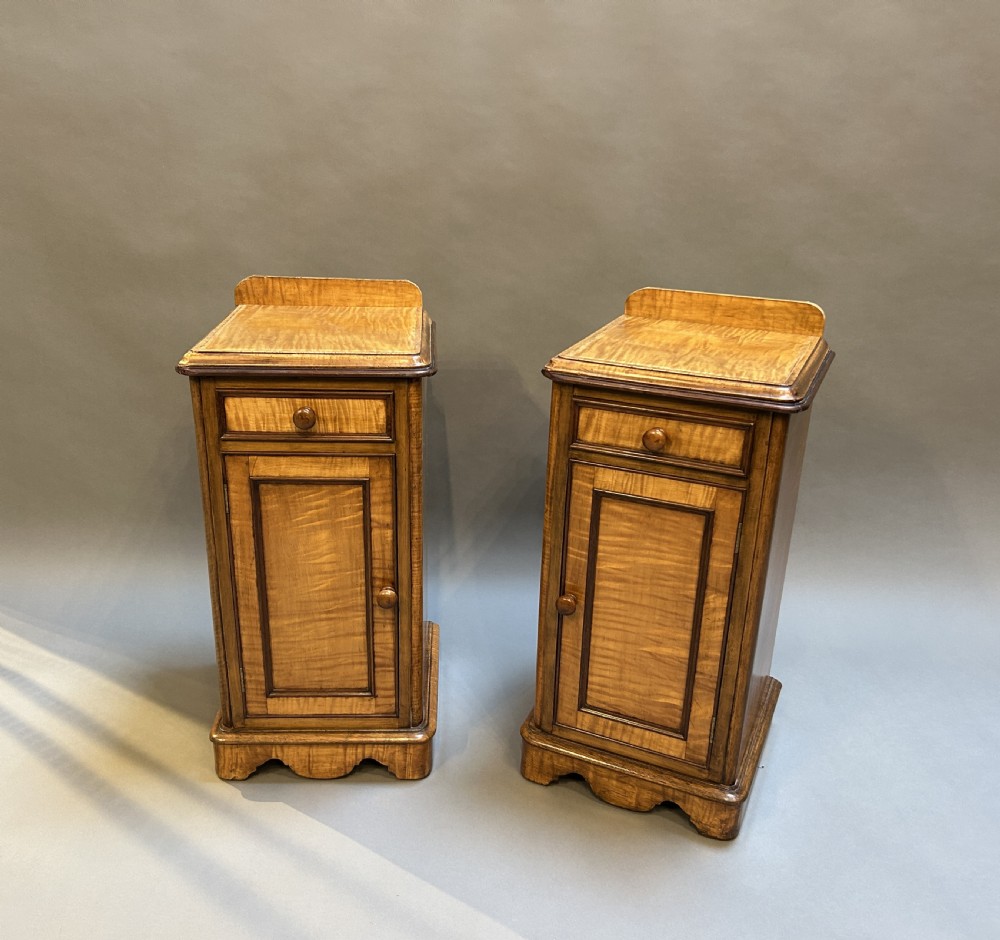 Pair Victorian satinwood bedside cabinets