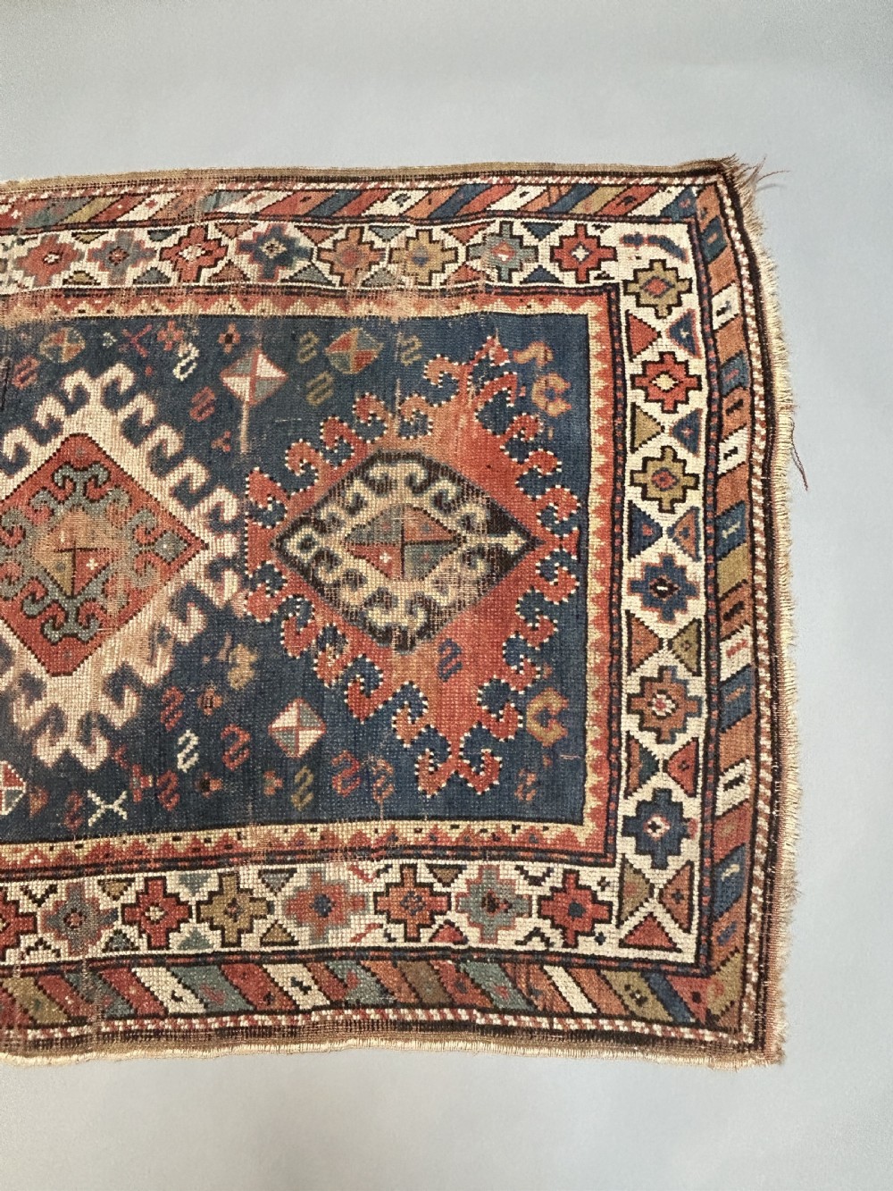 Antique Kazak Rug Blue Ground View II
