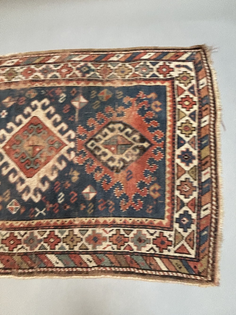 Antique Kazak Rug Blue Ground View III