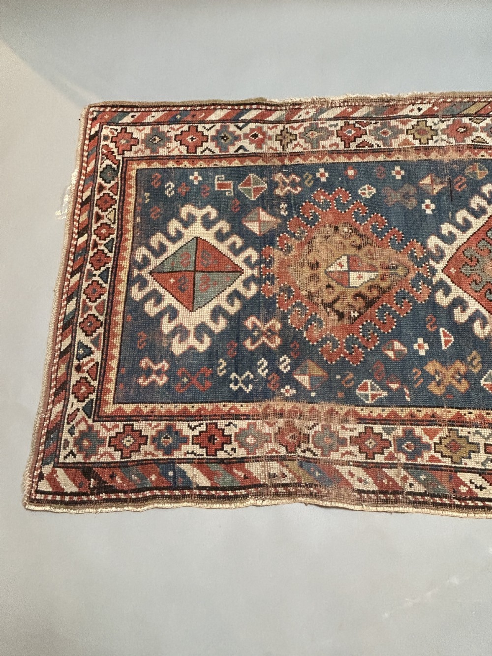 Antique Kazak Rug Blue Ground View IV