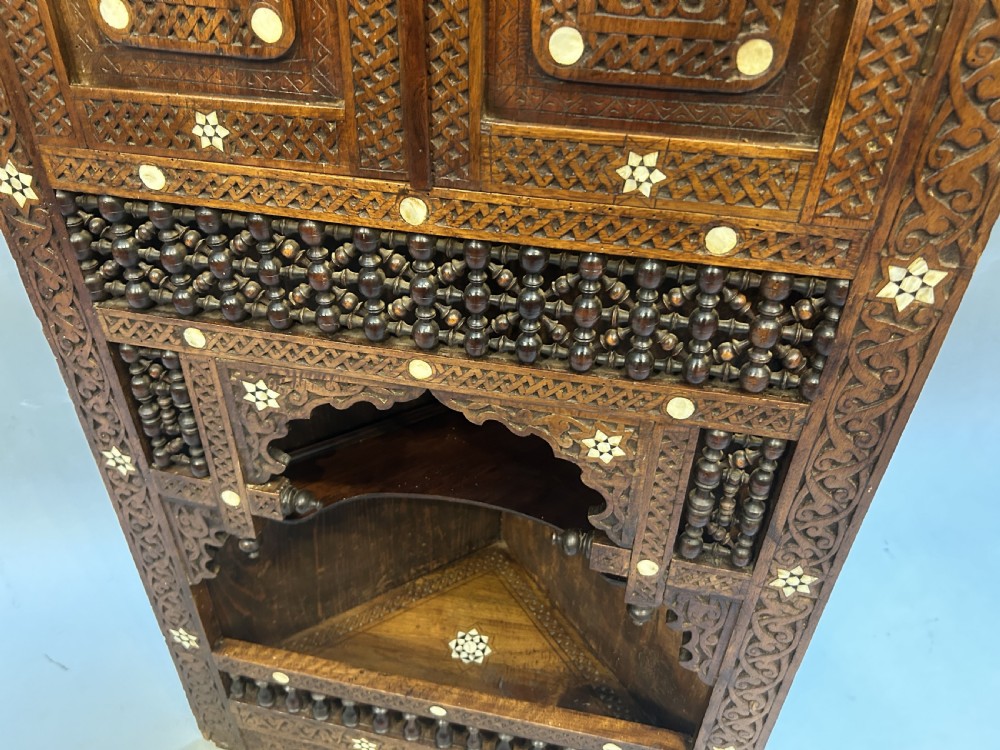 Moorish inlaid hardwood corner display cabinet View V