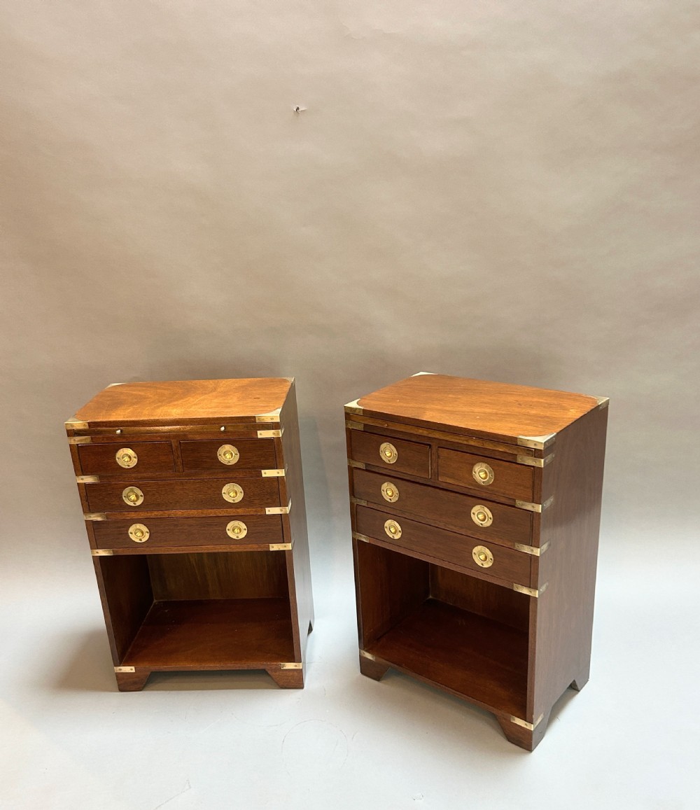 Pair Campaign Style Bedside Chests