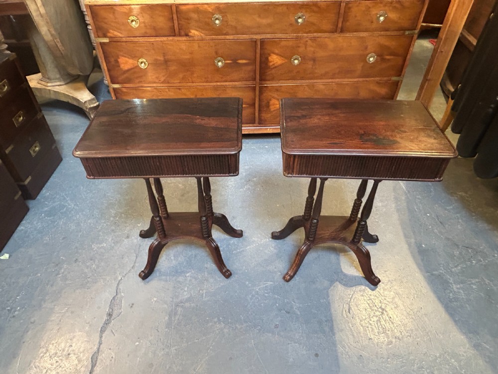 Pair Continental Rosewood Bedside Tables View VI