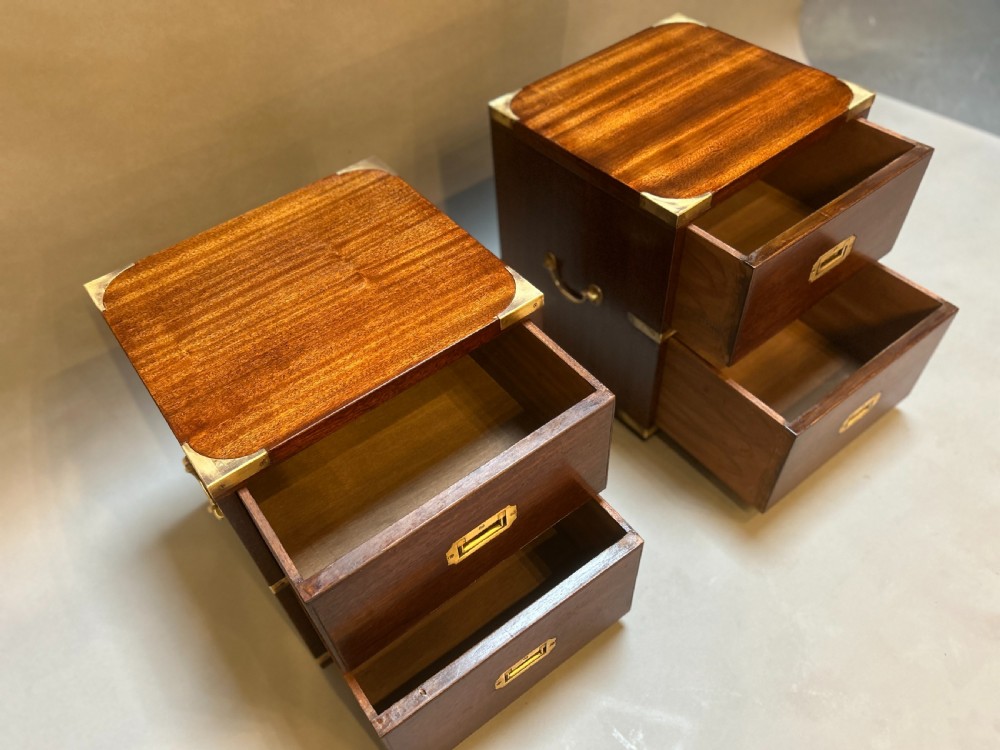 Pair vintage Campaign Bedside Chests View V