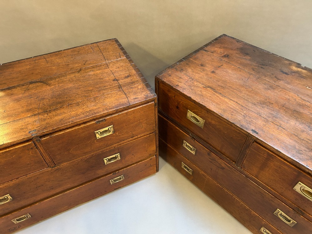 Pair Colonial Campaign  Chest Of Drawers View II