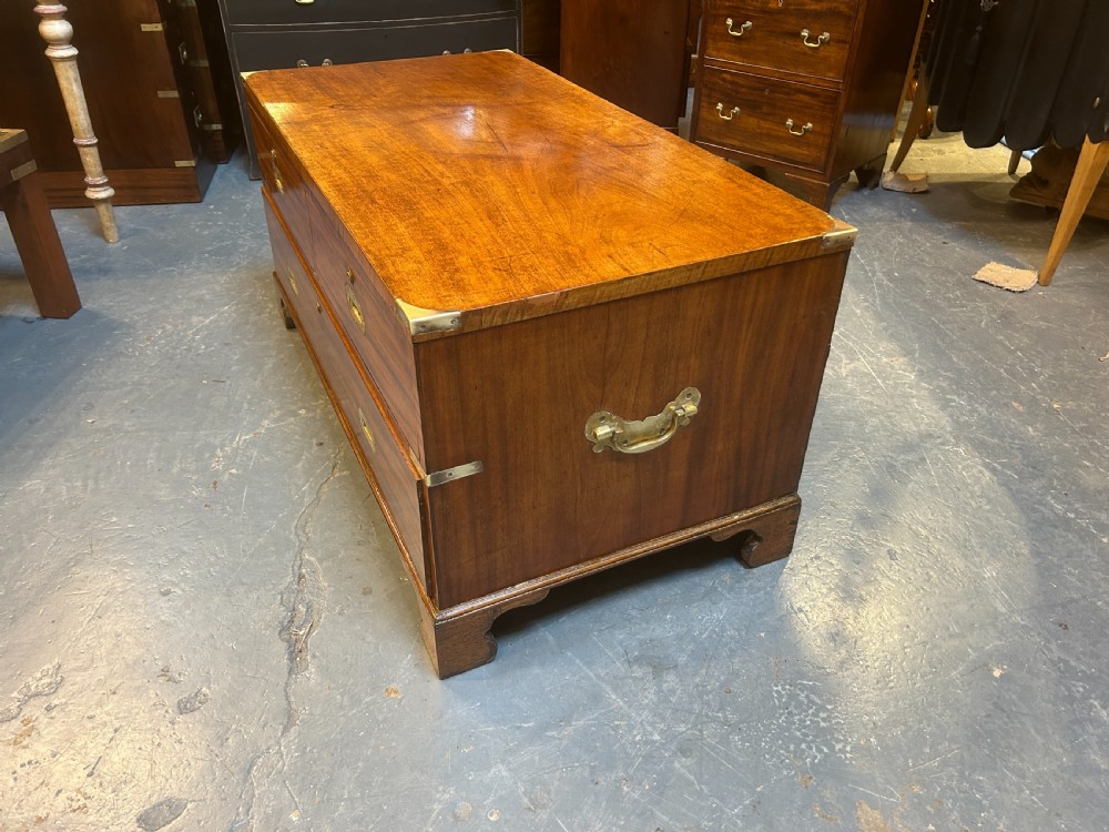 C19th Campaign Low Chest Of Drawers View X
