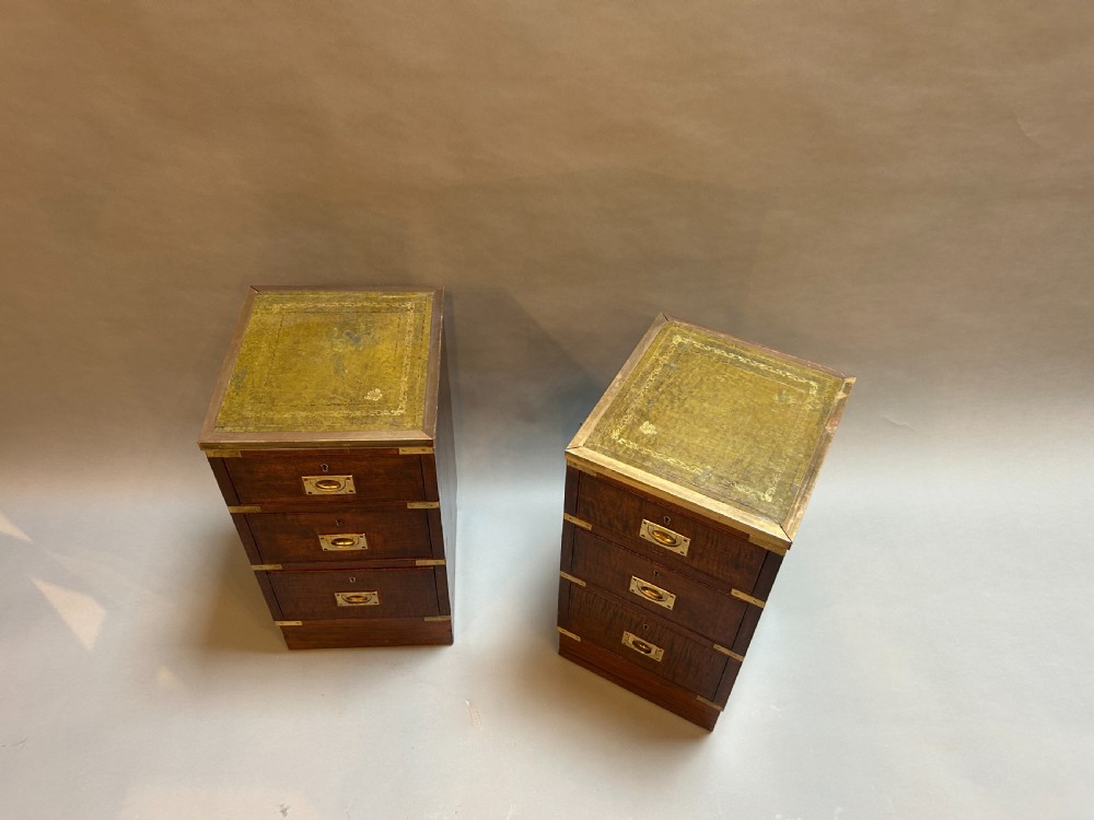 pair antique campaign bedside chests View II
