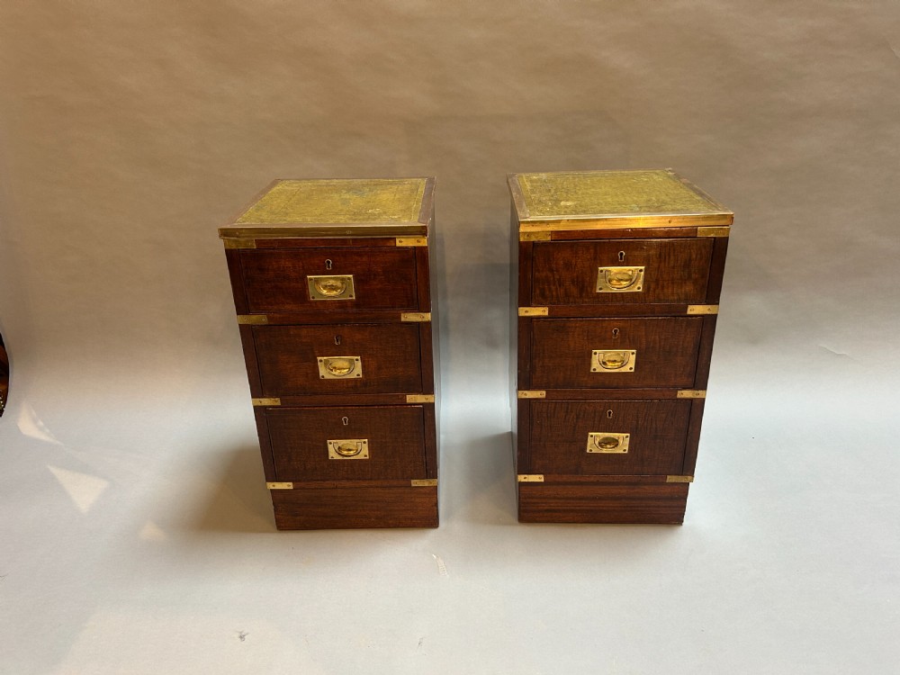 pair antique campaign bedside chests View III