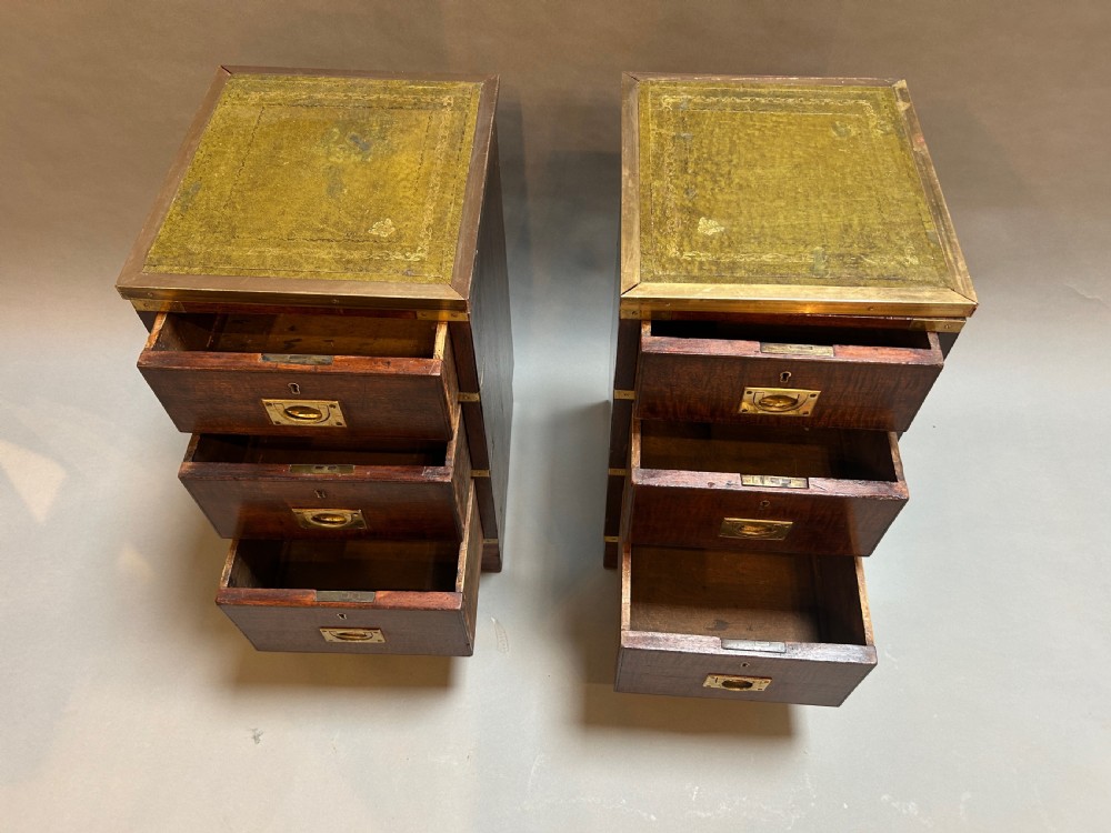 pair antique campaign bedside chests View V