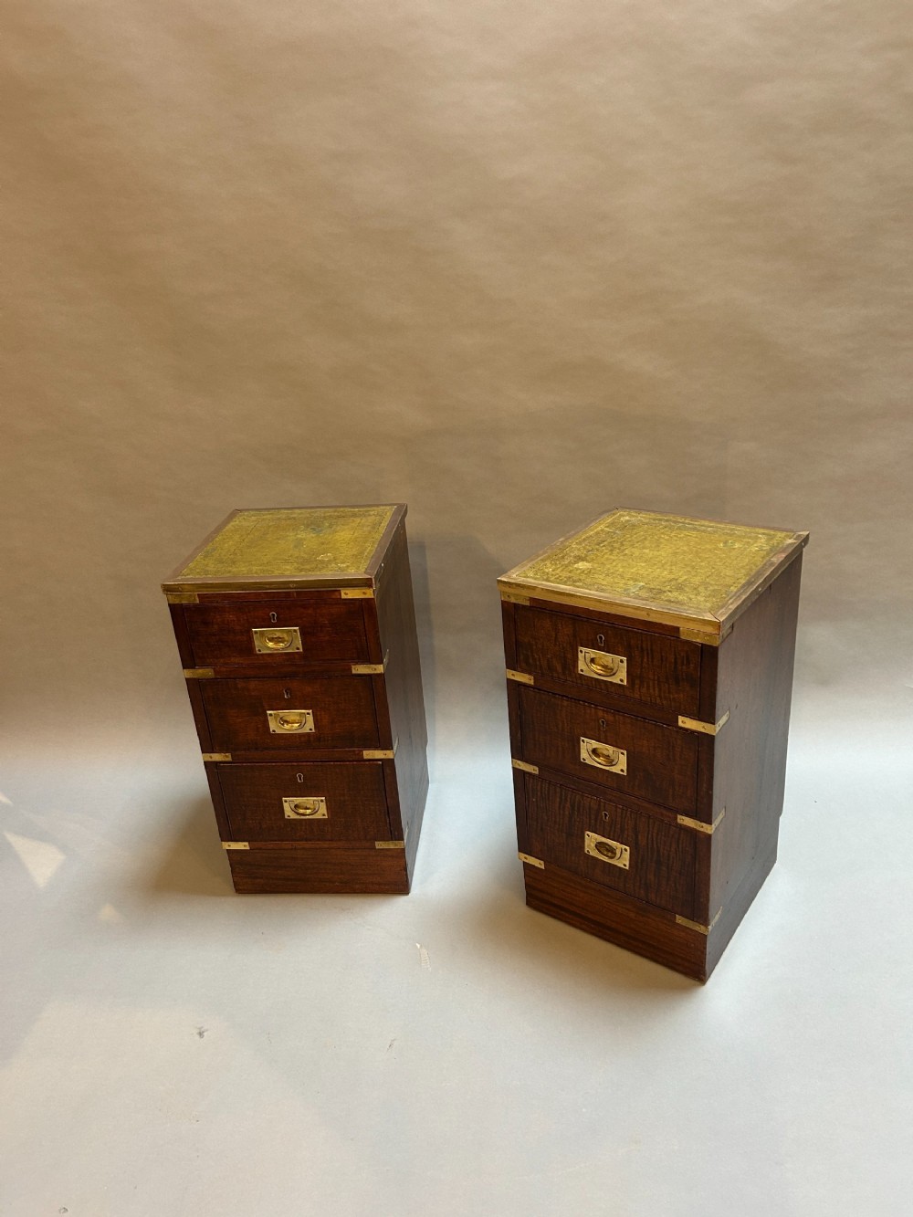 pair antique campaign bedside chests