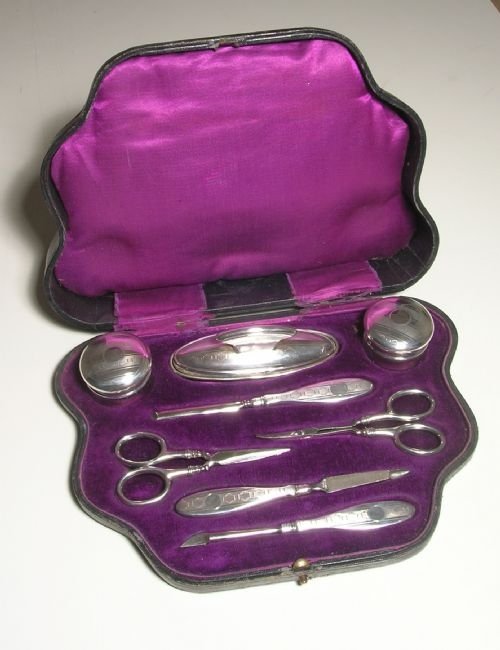 Silver Eight Piece Manicure Set in Fitted Case