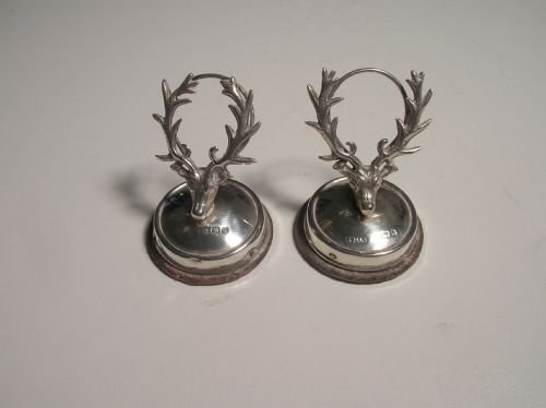 Pair of Silver Stags Head Place Markers 1907
