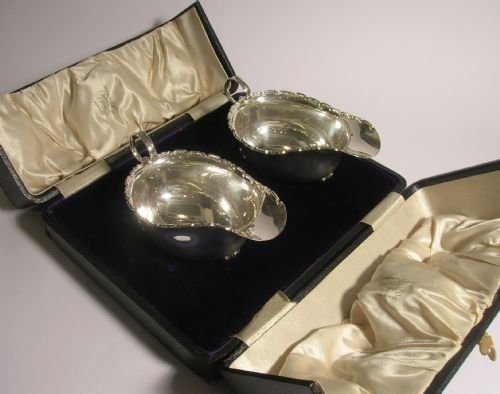 Pair of Silver Sauce Boats in a Presentation Case