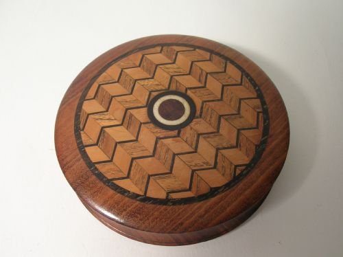 Parquetry Inlaid Circular Snuff Box