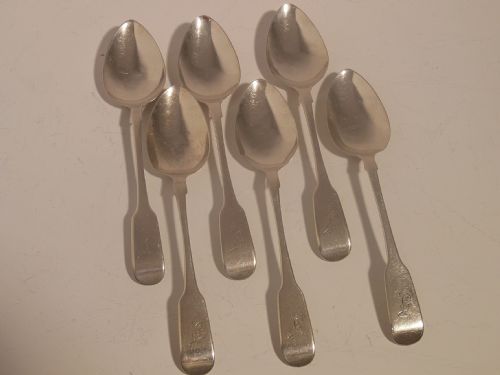 Six Georgian Silver Fruit or Tea Spoons, Dublin