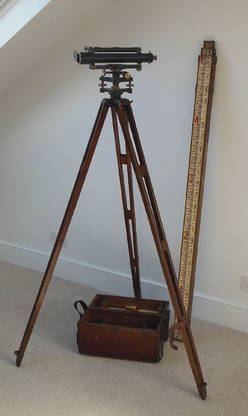 Brass Builders Level, Tripod and Measuring Staff