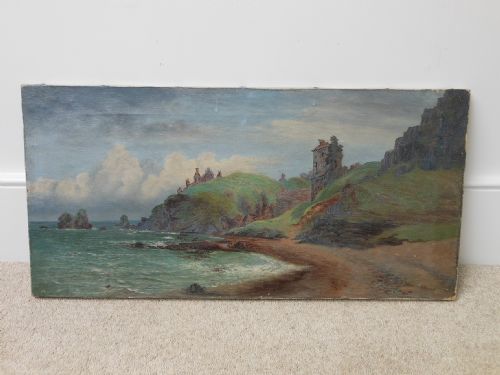 Oil Painting Coastal Castle Ruins Signed by He Brodie