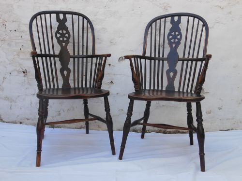 Pair of Elm Windsor Armchairs