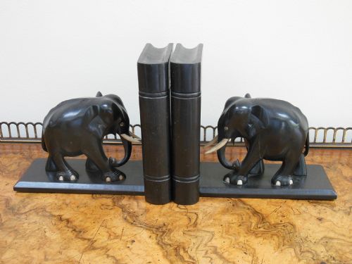 Pair of Ebony Elephant Bookends