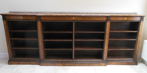 Breakfront Burr Walnut Inlaid Bookcase