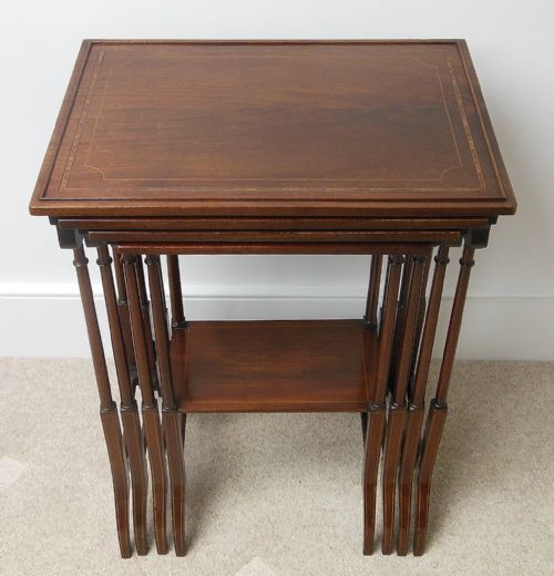 Edwardian Mahogany Inlaid Nest of Four Tables