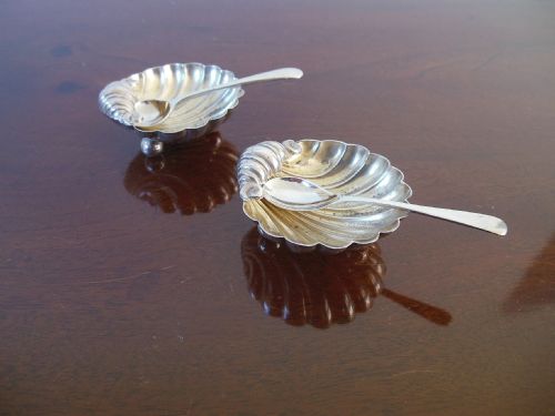 Pair of Small Silver Salts with Spoons