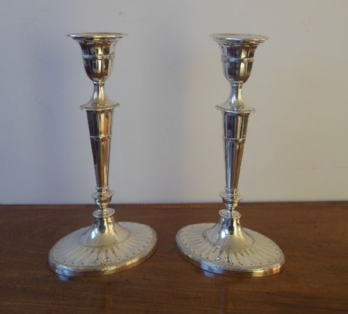Pair of Adam Style Silver Candlesticks