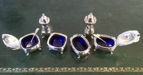 2 Silver Salt, Pepper & Mustard Sets with Spoons
