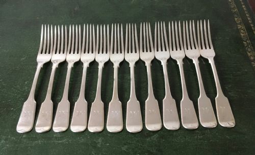 12 Silver Fiddle Pattern Dinner Forks