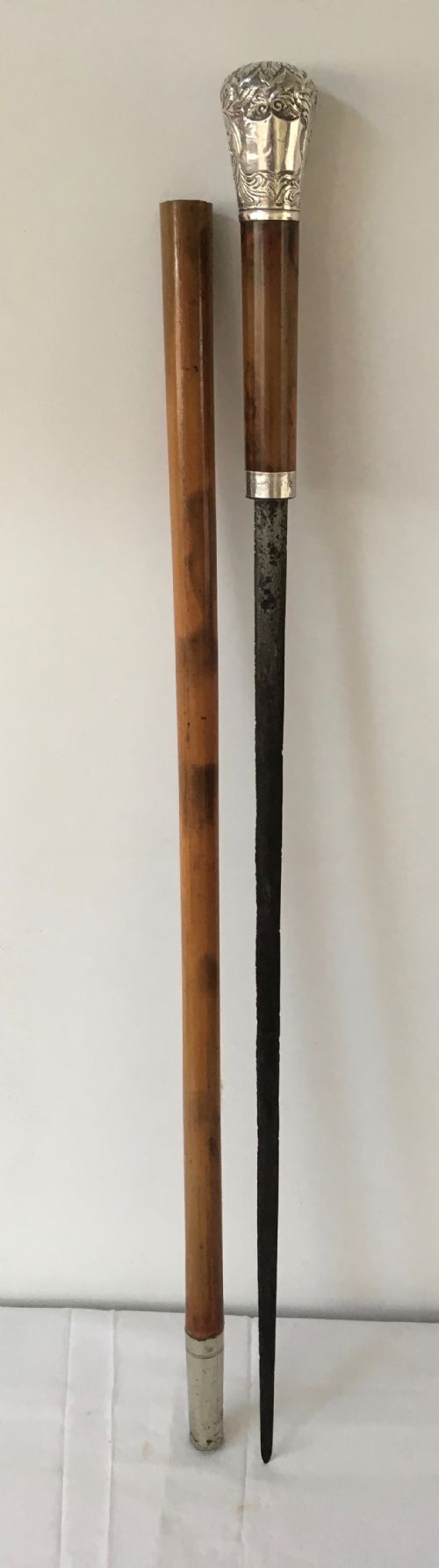 Mid 19th Century Silver Mounted Malacca Sword Stick