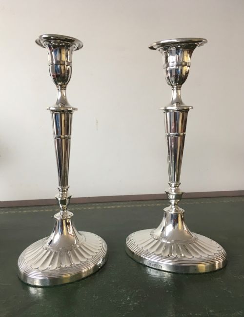 Pair of Adam Style Silver Candlesticks -11.3"
