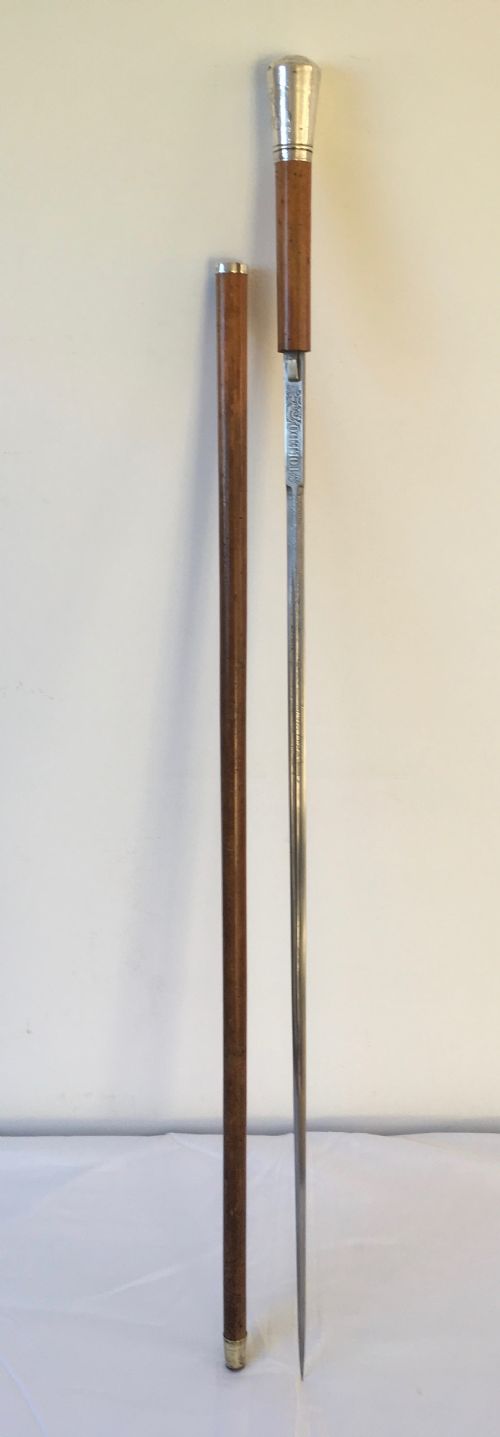 Edwardian Silver Handled Malacca Sword Stick