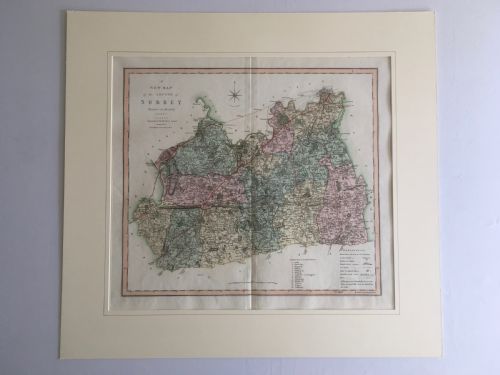 ANTIQUE MAP OF SURREY BY C SMITH 1808