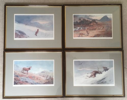 Set of 4 Archibald Thorburn Signed Prints of Deer in a Winter Landscape