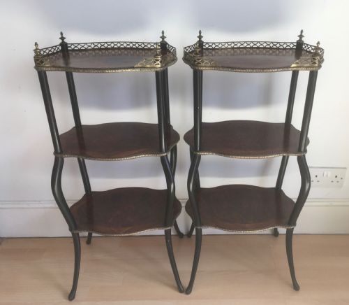 PAIR OF GILT METAL AND INLAID MARQUETRY ETAGERES - ADDITIONAL PHOTO 1