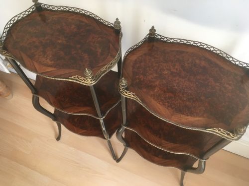 PAIR OF GILT METAL AND INLAID MARQUETRY ETAGERES - ADDITIONAL PHOTO 2