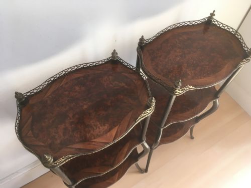 PAIR OF GILT METAL AND INLAID MARQUETRY ETAGERES - ADDITIONAL PHOTO 3